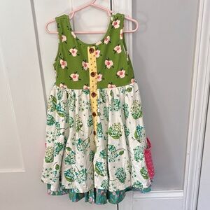 Sweet Honey floral Green and White Sleeveless Dress